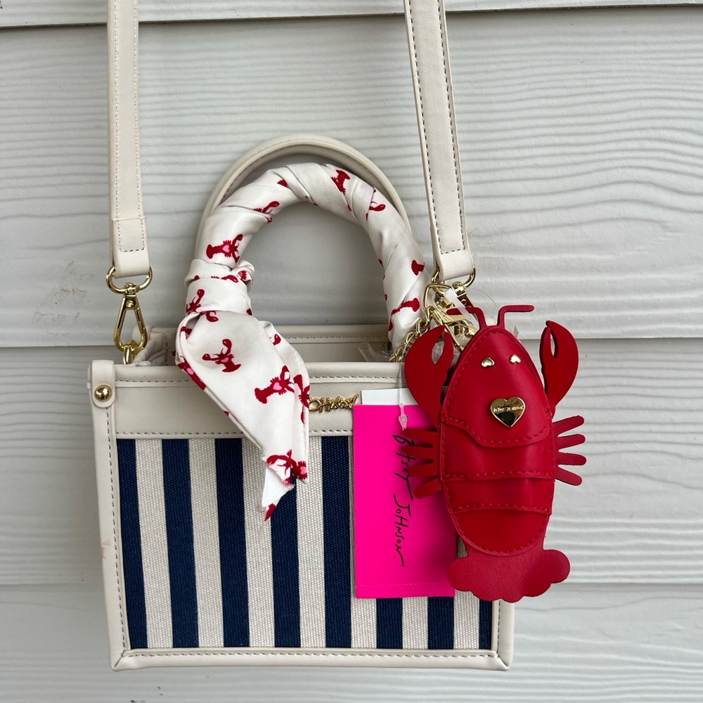 NWT Betsey Johnson Lucy Satchel Crossbody Bag Lobster Charm Scarf Navy Nautical